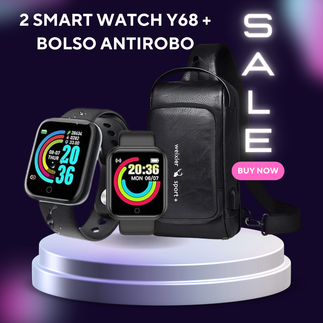 2 Smart Wath Y68 + Bolso Antirobo de Cuero